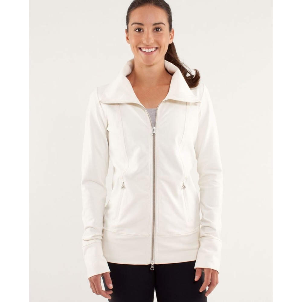 Lululemon Daily Yoga JacketPolar Cream Full Zip Luon Thumbholes‎ Athletic Gym 4